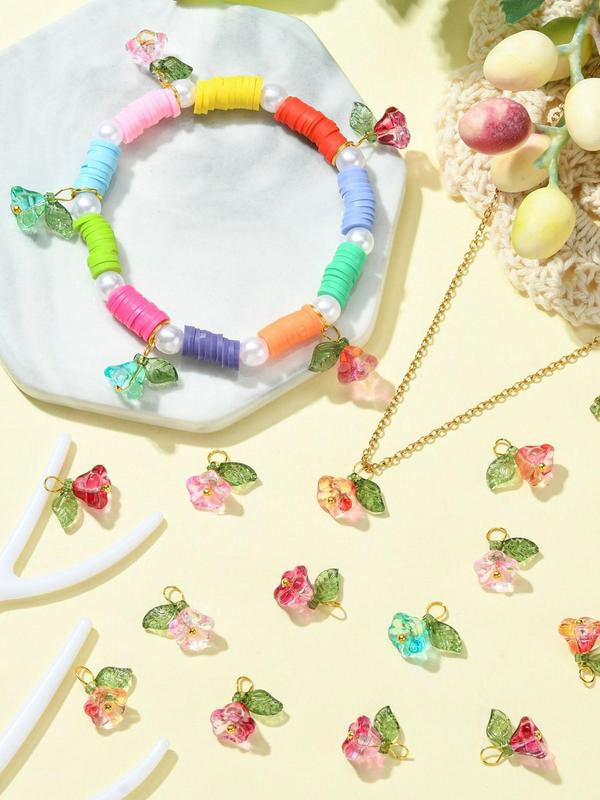 Clear Flowers Design Glass Pendant, 50pcs Cute Flower Pendant, Fashionable Flower Shaped Pendant for Diy Bracelet, Jewelry Making Accessories