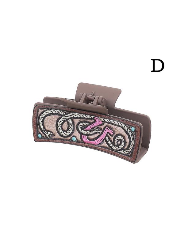 Western Colorblock Rectangle Hair Claw for Gift for Women, Geometric Design Easy Grasping Hair Accessories for Daily Use