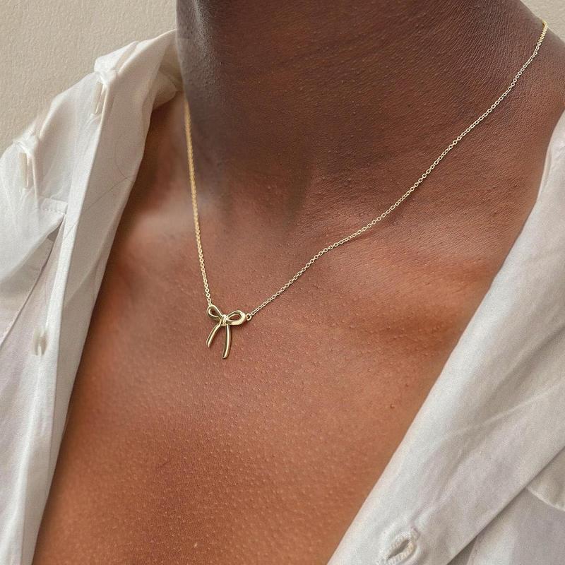 FREEKISS Necklace For Women Bow Dainty Necklace Cute Small Tiny Pendant Choker Chain Necklace Trendy Necklaces For Women Gift For Christmas