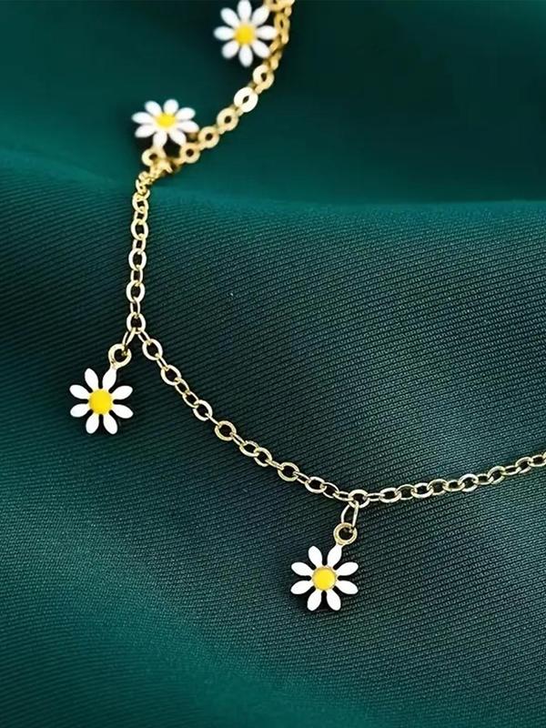 Women's Elegant Flower Design Anklet (1 Set), Fashionable and Elegant Small Daisy Anklet for Beach Party Vacation, Trendy All-match Jewelry for Women