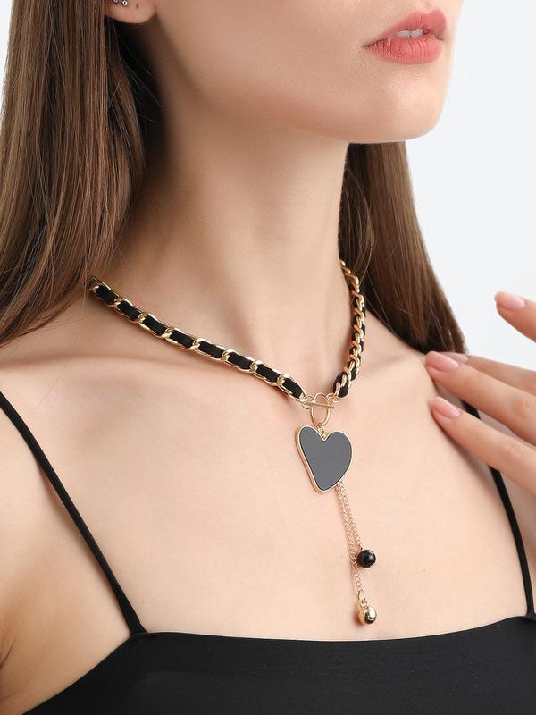 Summer Women's Elegant Heart Design Pendant Necklace, Fashionable Tassel Jewelry for Party, Daily Clothing Decor for Girl, Trendy All-match & Exquisite Jewelry for Birthday Gift