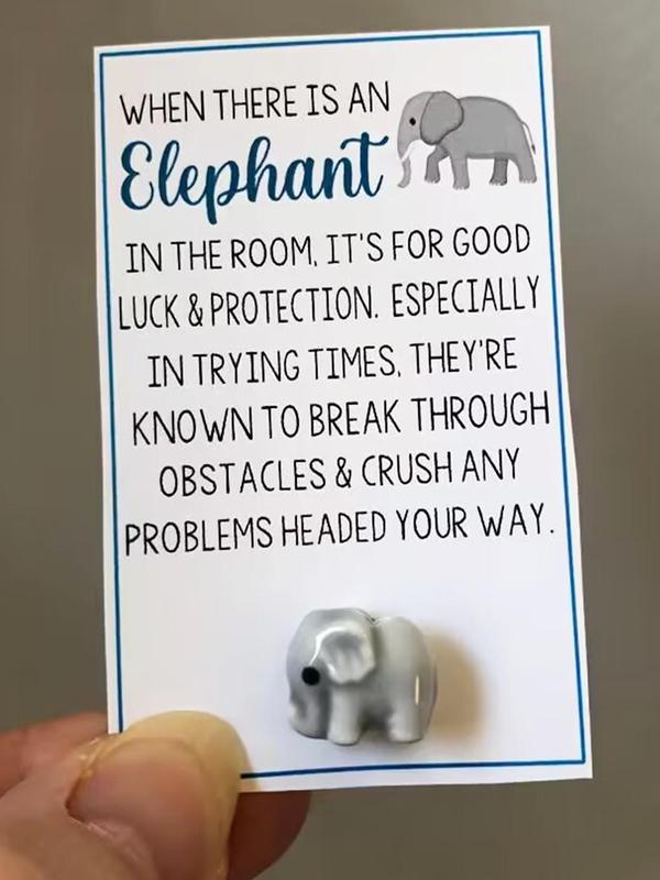 Cute Elephant Design Ceramic Charm, Mini Elephant Good Luck Charm with Encouragement Card, DIY Jewelry Accessories for Women & Girls