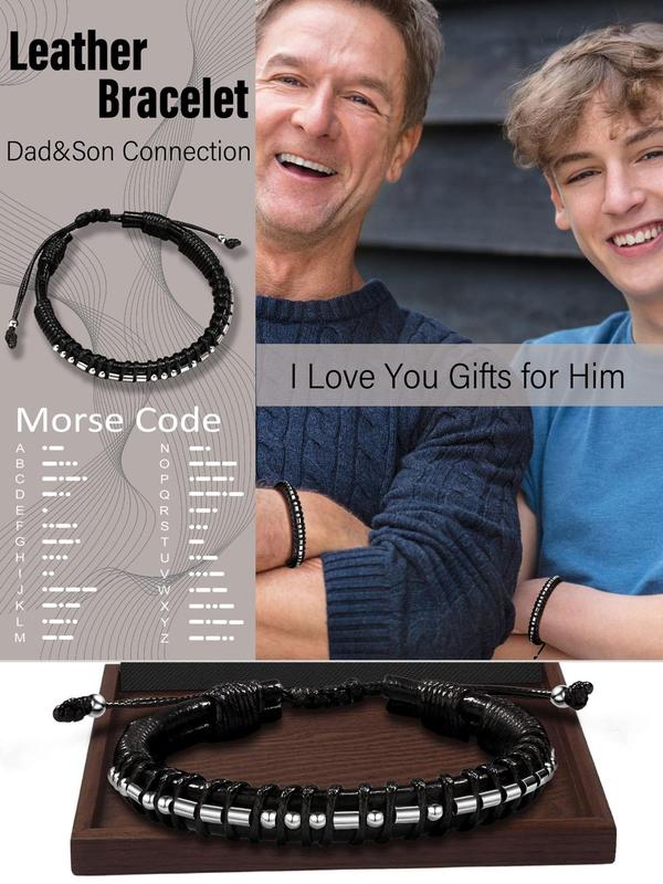 Men's Street Trend Morse Code Design Braided Bracelet, Trendy Minimalist Drawstring Bracelet, Chic All-match Jewelry As Gift for Boyfriend