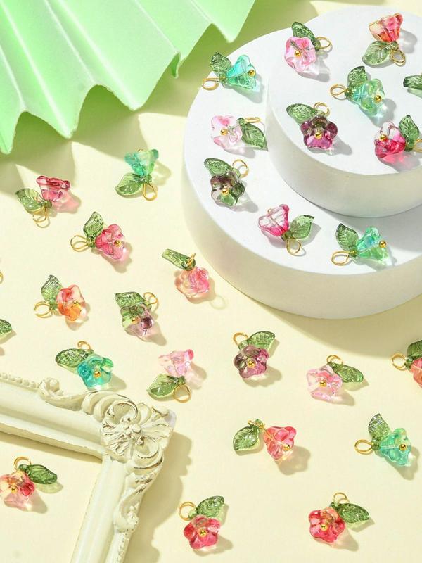 Clear Flowers Design Glass Pendant, 50pcs Cute Flower Pendant, Fashionable Flower Shaped Pendant for Diy Bracelet, Jewelry Making Accessories