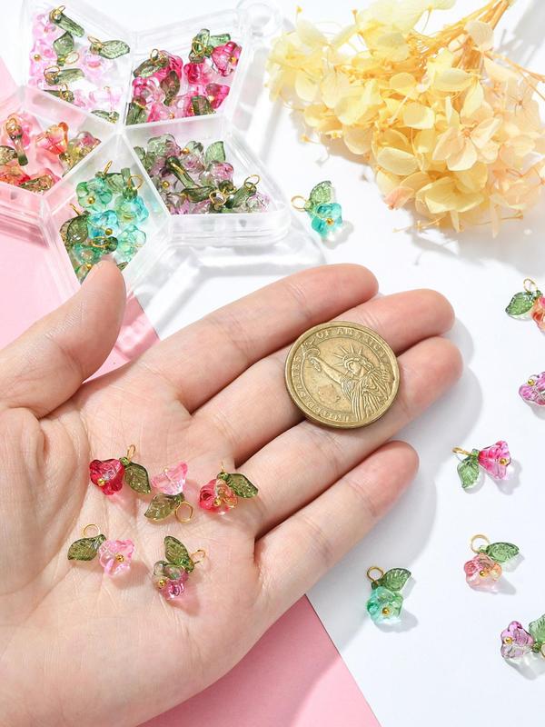 Clear Flowers Design Glass Pendant, 50pcs Cute Flower Pendant, Fashionable Flower Shaped Pendant for Diy Bracelet, Jewelry Making Accessories