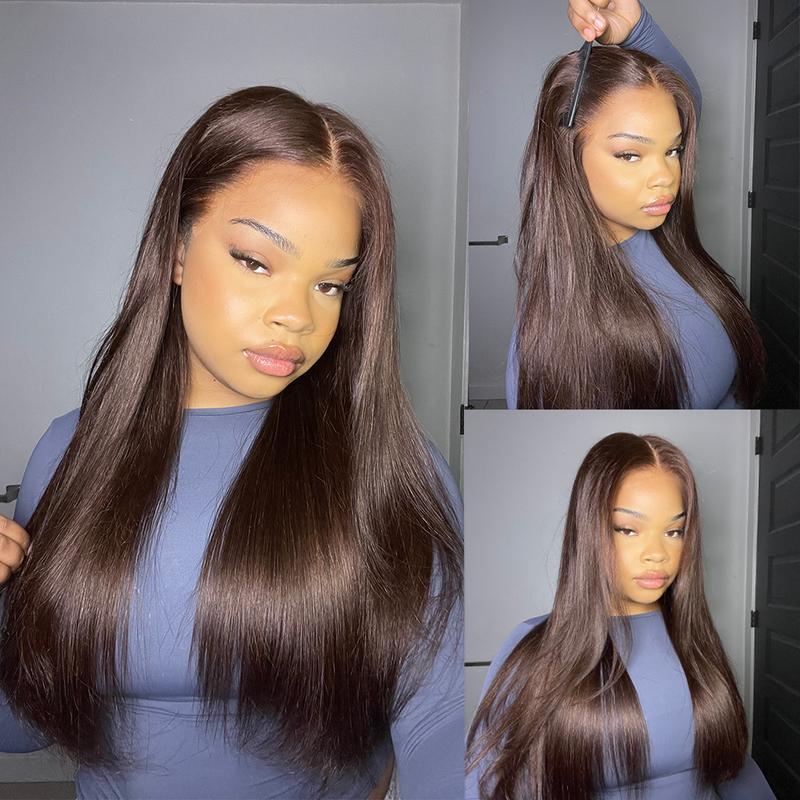 Bangjazz Human Hair Wig Double Drawn Hair Pre Bleached Knots 13X6 HD Lace Front Straight Hair 200% Density Glueless Wigs Brazilian Virgin Human Hair 4More Wig