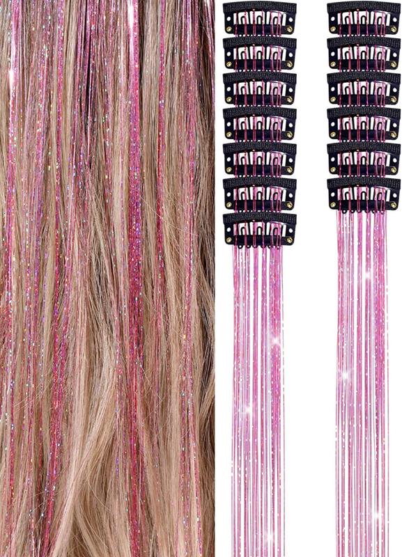 21 Inch Straight Clip-in Hair Extensions (6pcs), Glittering Hair Extensions for Women & Girls, Heat Resistant Hairstyles for Daily Use, Hairstyles Ideas