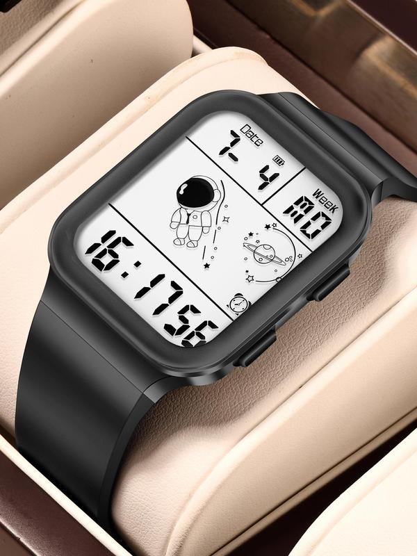 Men's Digital Watch for Outdoor Sports, Square Dial Waterproof Watch with Cartoon Astronaut Pattern, Perfect for Friend's Birthday Gift