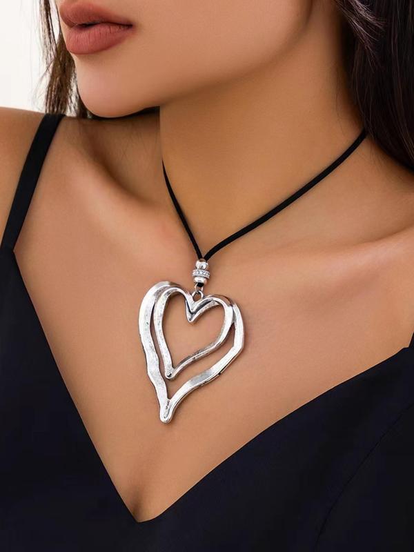 Fashionable Hollow out Double Layer Heart Design Pendant Necklace,  Minimalist Jewelry for Party, Daily Clothing Decor, Trendy All-match Jewelry for Birthday Gift