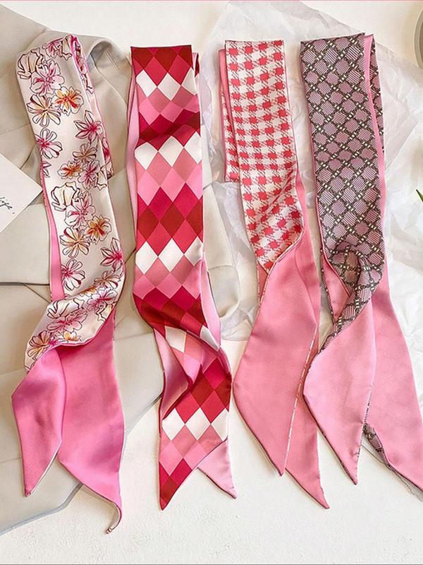 Women's Elegant Random Plaid Pattern Hair Bands, Casual Trendy Silk Scarf, Fashionable Hair Accessories for Daily Use