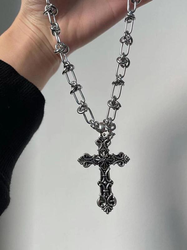 Vintage Cross Pendant Necklace, Punk Style Jewelry for Party, Daily Clothing Decor, Trendy All-match & Exquisite Jewelry for Birthday Gift