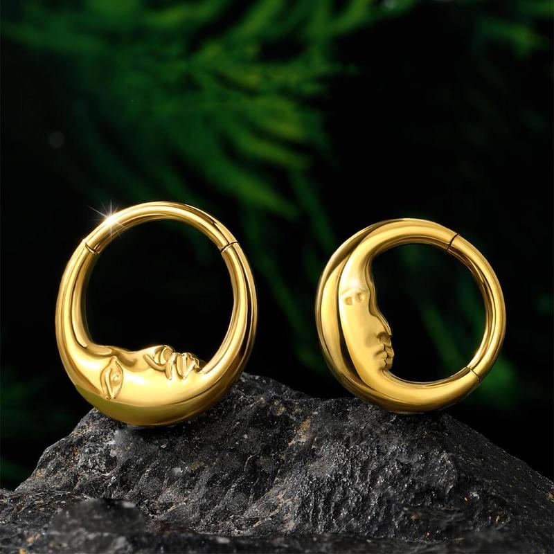 Oufer 16G Titanium Moon Face Hinged Segment Septum Ring - Unique Body Jewelry for a Mystical Look