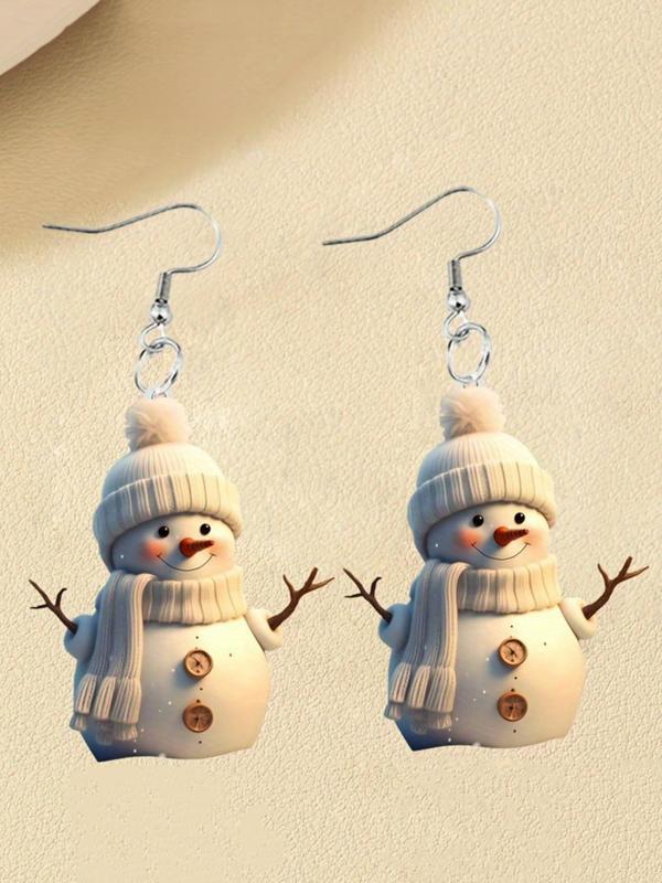 Cute Cartoon Snowman Design Dangle Earrings, Fashionable Acrylic Jewelry for Women, Trendy All-match & Exquisite Jewelry for Birthday Gift