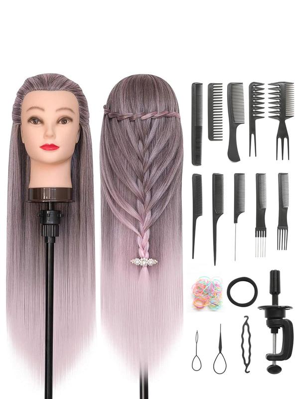 28 Inch Long Synthetic Hair Wig, Hairdressing Head with 10 Combs, Free Clamp and Dity Set, Professional Hair Styling Head for Braiding