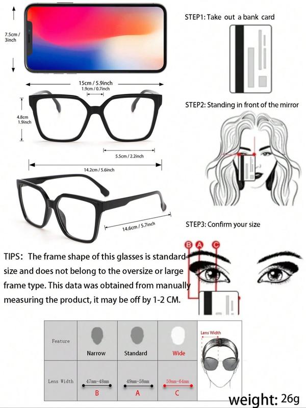 Unisex Simple Style Plain Color Square Frame Eyeglasses, Trendy Casual Eyeglasses for Everyday Use, Fashion Accessories for Outdoor Activities