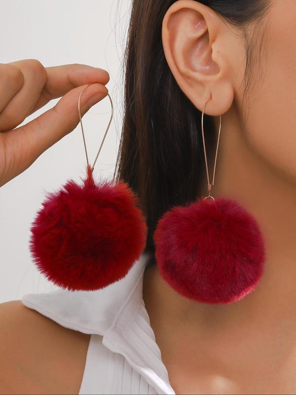 Cute Spherical Decor Summer Dangle Earrings for Galentine's Party Style, Personalized Geometric Design Plush Pom Long Drop Earrings, Retro Fashion Accessories for Summer Evening Party, Gifts for Women and Girls