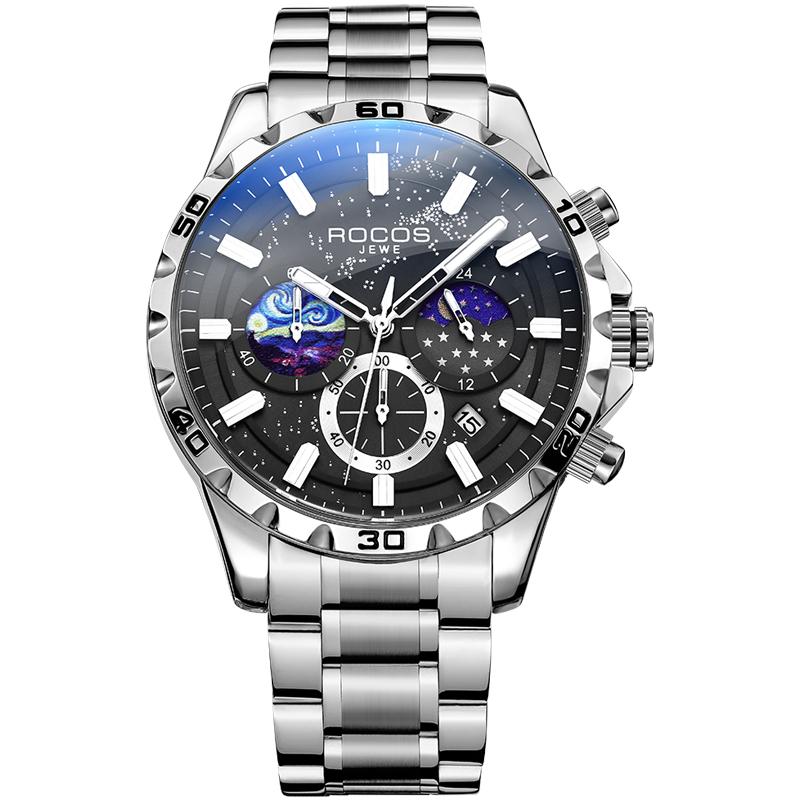 ROCOS Men's Luxury Fashion Business Dress Watch,Quartz Movement,Waterproof,Luminous,Chronograph Date Watch-Black and Blue Watches