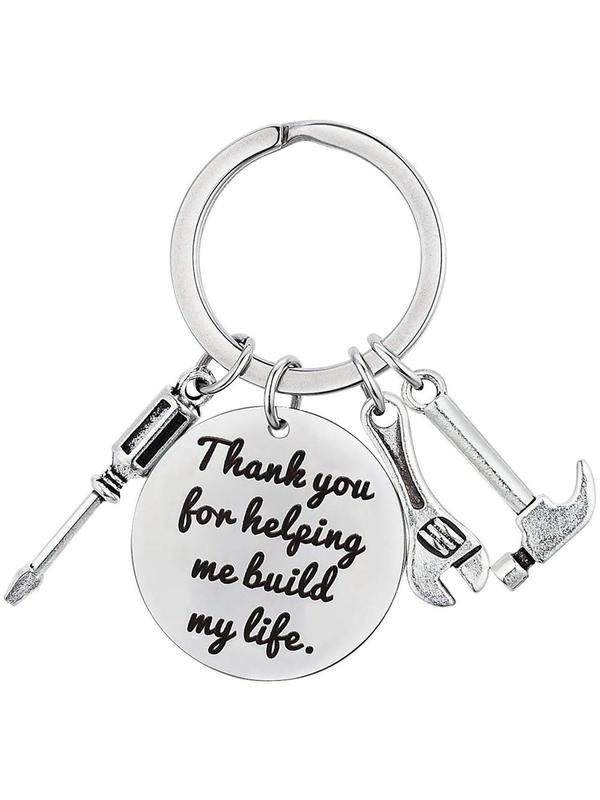 Round Shaped Letters Print Keychain with Screwdrivers & Hammer & Wrenches, Stainless Steel Keychain for Men & Women, Trendy Keychain