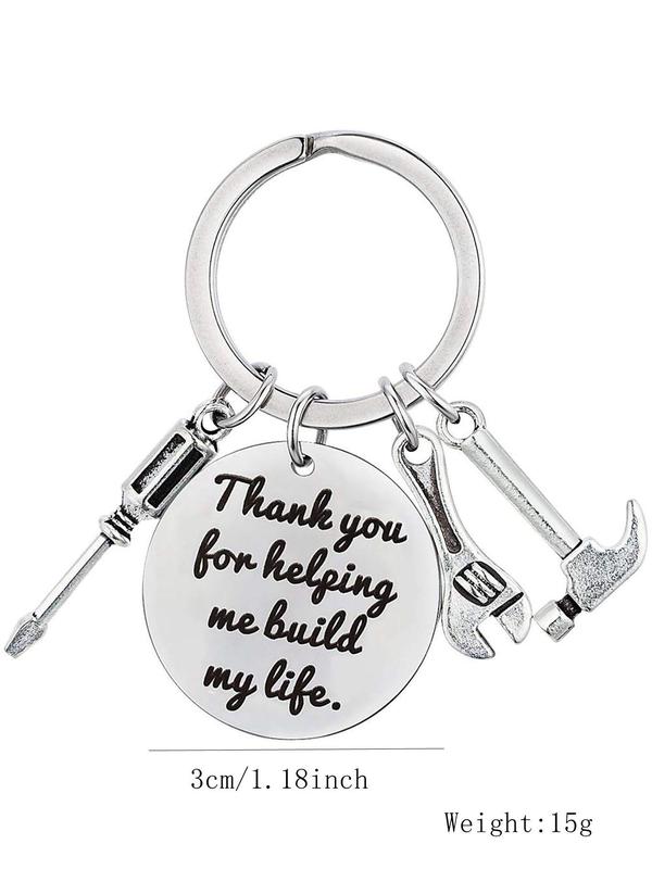 Round Shaped Letters Print Keychain with Screwdrivers & Hammer & Wrenches, Stainless Steel Keychain for Men & Women, Trendy Keychain