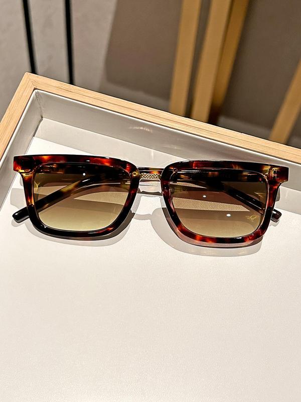 Unisex Vintage Trendy Tortoiseshell Sunglasses, Retro Casual Rectangle Frame Tinted Lens Sunglasses for Everyday Use, Fashion Accessories