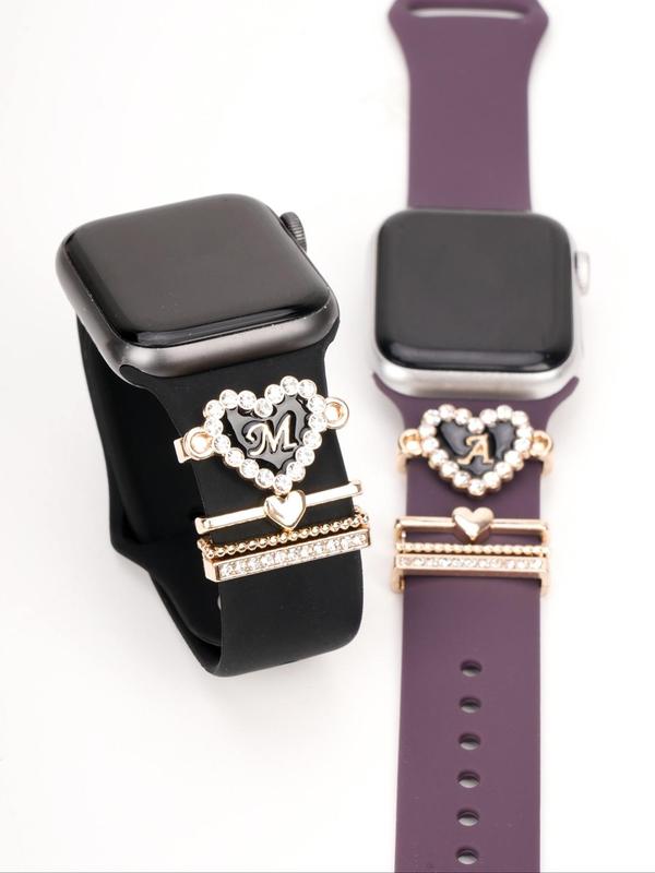 Heart & Letter Design Watch Band Charms, Rhinestone Decor Watch Band Accessories for Women & Girls, Trendy All-match & Exquisite Watch Accessories for Birthday Gift