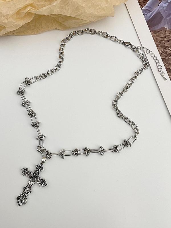 Vintage Cross Pendant Necklace, Punk Style Jewelry for Party, Daily Clothing Decor, Trendy All-match & Exquisite Jewelry for Birthday Gift