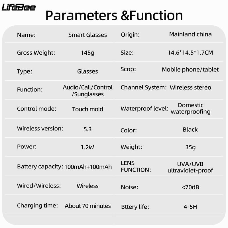 LFEBEE Smart Glasses for Fall, 1 Count Wireless-compatible Smart Glasses with Voice Control, UV Protective Glasses for Outdoor Sports, Smart Glasses