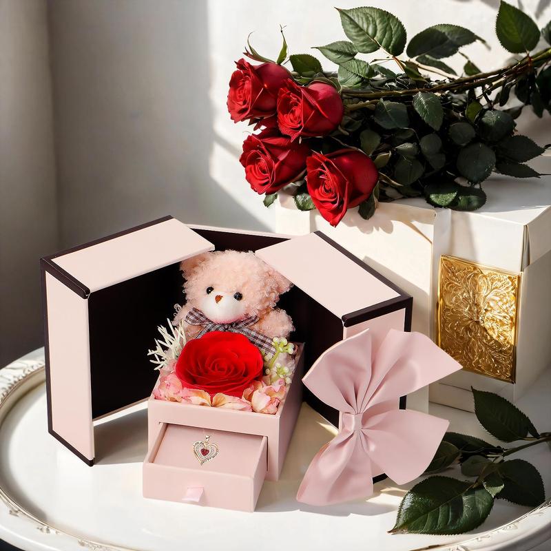 Valentine's Day Rose Box 1 Set , Necklace with Soap Pendant, Flower Box, Bride Gift, Rose Gift for Mom, Wife, Girlfriend, Her on Christmas Anniversary, Birthday Present for Women