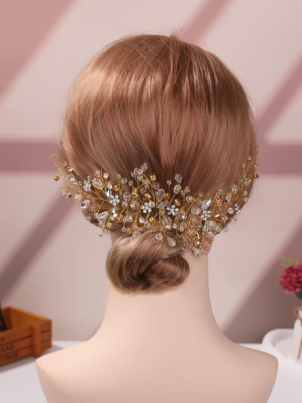 Rhinestone Decorated Flower Design Headband for Wedding, Bridal Party Favor Hair Accessory, Trendy Luxury Hairwear for Banquet & Wedding Party