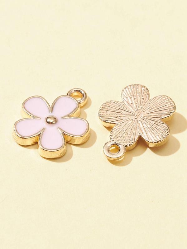 10pcs Cute Flower Shaped Enamel Charms, Flower Design Pendant, Fashionable Jewelry For Women & Girls