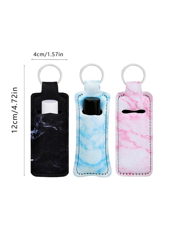 3pcs set Casual Marble Textured Chapstick Holder Keychain, Spring New Trendy Bag Accessories for Women & Girls, Daily Clothing Decor