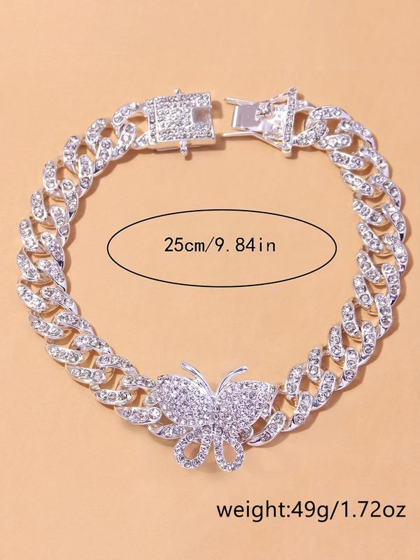 Rhinestone Decorated Butterfly Design Anklet for Women, Fashion Jewelry for Party, Daily Clothing Decor, Trendy All-match & Exquisite Jewelry for Birthday Gift