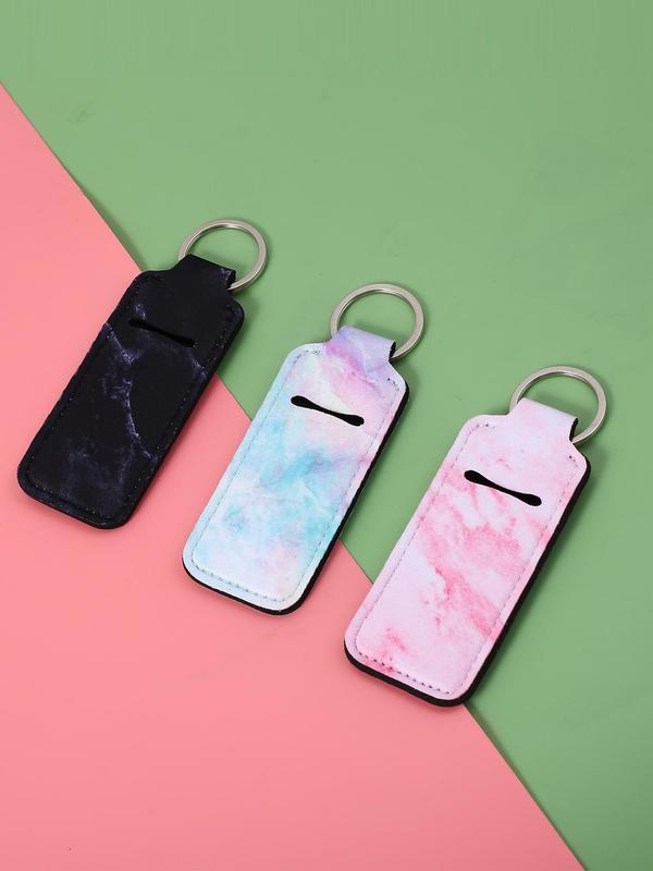 3pcs set Casual Marble Textured Chapstick Holder Keychain, Spring New Trendy Bag Accessories for Women & Girls, Daily Clothing Decor