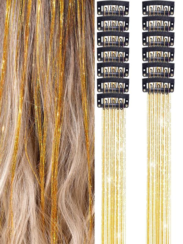 21 Inch Straight Clip-in Hair Extensions (6pcs), Glittering Hair Extensions for Women & Girls, Heat Resistant Hairstyles for Daily Use, Hairstyles Ideas