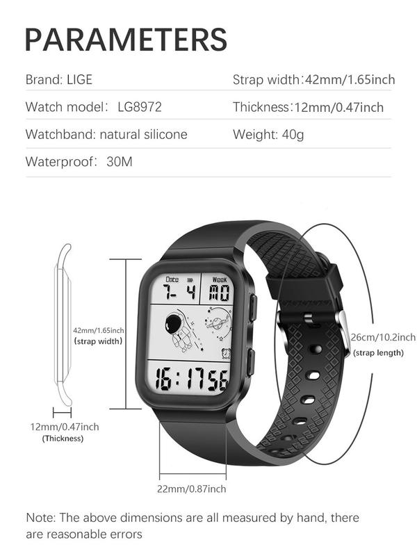 Men's Digital Watch for Outdoor Sports, Square Dial Waterproof Watch with Cartoon Astronaut Pattern, Perfect for Friend's Birthday Gift