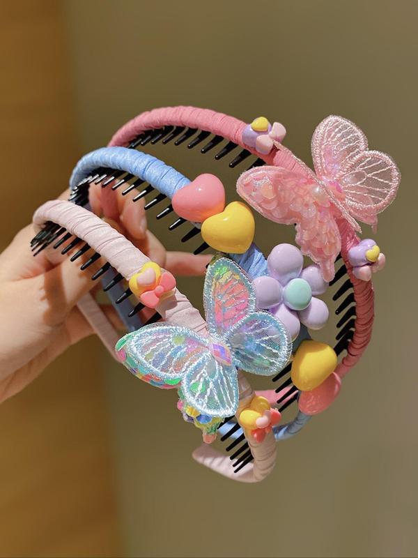 Cute Butterfly & Flower & Heart Design Hair Hoop, Fashionable Hair Accessories for Women & Girls, Minimalist Headwear Suitable for Thick Hair