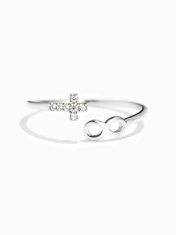 Women's Elegant Infinity Cross Design Rhinestone Decorated Open Adjustable Ring, Fashion Accessories for Party, Daily Clothing Decor for Girl