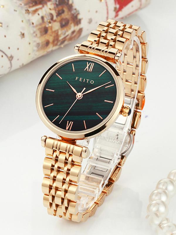 Women's Elegant Round Dial Analog Quartz Watch, Simple Plain Trendy Wristwatch, Fashionable Watch for Women As Gift