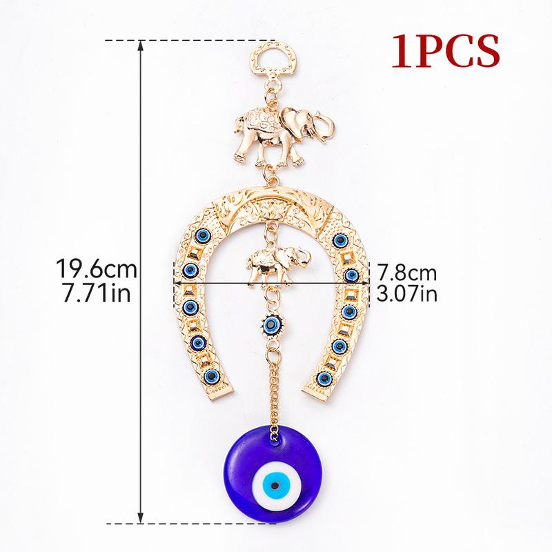 1pc Golden Devil's Eye Plating Golden Elephant Little Elephant Horseshoe Alloy Blue Eye Pendant Car Pendant Lucky Protection Pendant Home Decoration