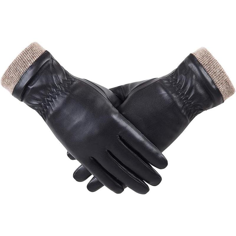 Winter Leather Gloves for Women, Warm Gloves, Touchscreen Texting Thick Thermal Snow Driving Gloves