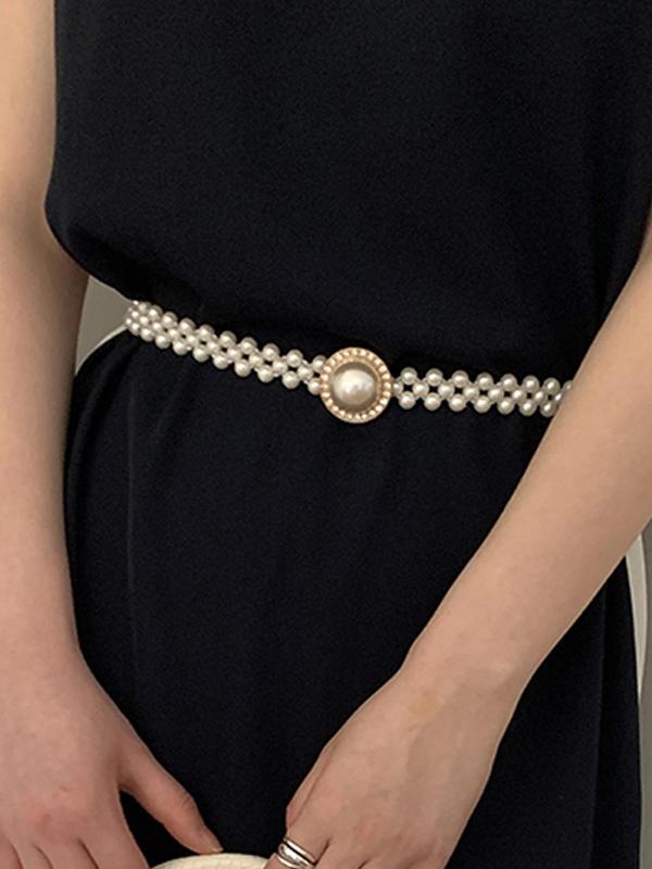 Faux Pearl Decorated Waist Belt,  Women's Fashion Decorative Belt for Casual Dress, Elegant All-match Fashion Accessories for Daily & Party Decoration, Exquisite Jewelry for Birthday Gifts