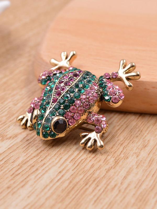 Rhinestone Decorated Frog Design Brooch Pin for Clothes, Vintage Clothes Accessories for Men & Women, Exquisite Jewelry for Birthday Gift