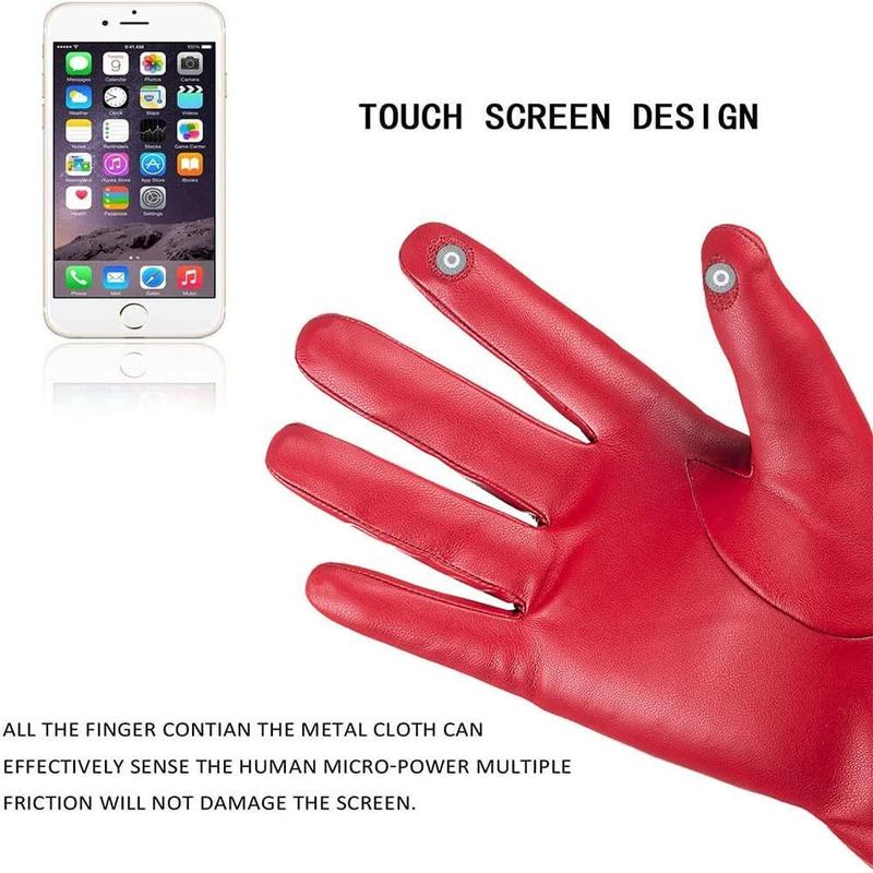 Winter Leather Gloves for Women, Warm Gloves, Touchscreen Texting Thick Thermal Snow Driving Gloves