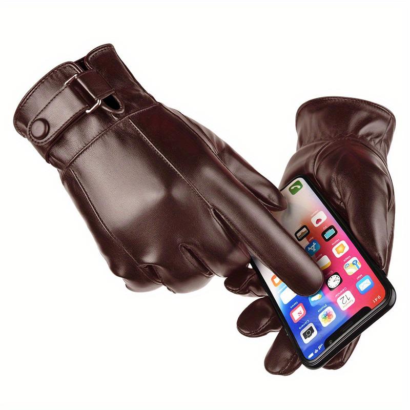 1 Pair Plush Thermal Insulation Winter Gloves - Durable PU Leather Touchscreen Gloves, Water-Resistant, Outdoor Cycling Driving Skiing Gloves for Cold Weather Activities