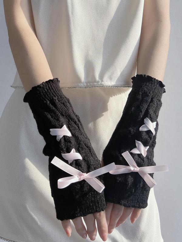 Women's Cute Bow Decor Fingerless Gloves, 1 Pair Preppy Style Ballet Y2k Style Gloves for Daily Wear, Fashion Accessories for Women & Girls