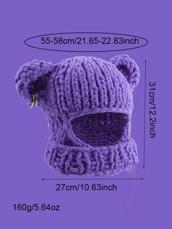 Women's Street Style Braided Design Bear Ear Decor Winter Hat, Casual Fitted Hat, Trendy Knitted Hat for Fall & Winter, Fashion Accessories for Women & Girls,  Gift Ideas for Women