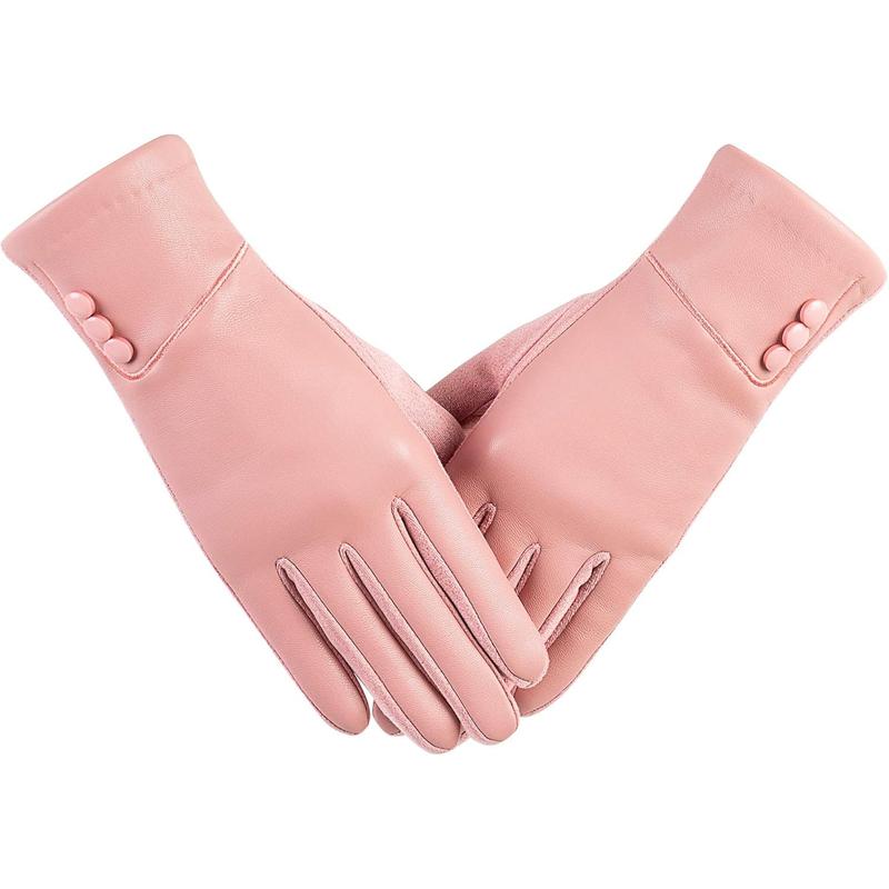 Winter Fashion Leather Gloves for Women, Touch Screen  Lined Outdoor Windproof Warm Suede Driving Dress Gloves