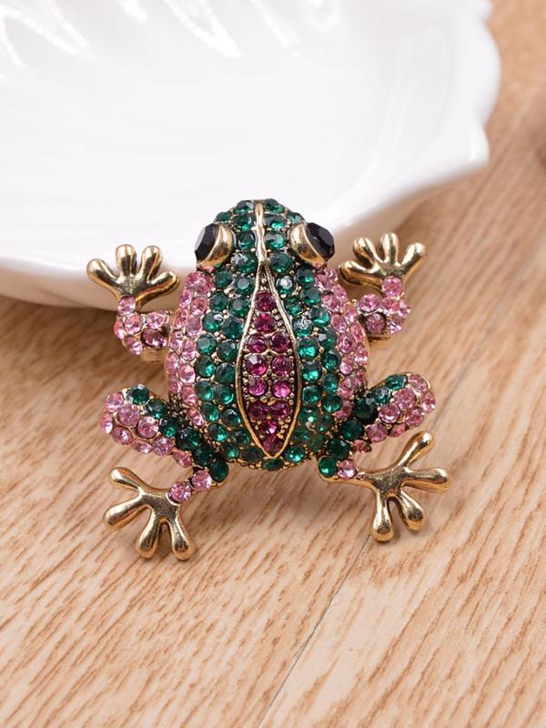 Rhinestone Decorated Frog Design Brooch Pin for Clothes, Vintage Clothes Accessories for Men & Women, Exquisite Jewelry for Birthday Gift