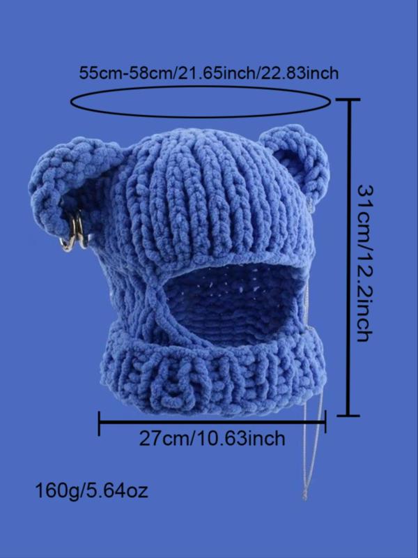 Women's Street Style Braided Design Bear Ear Decor Winter Hat, Casual Fitted Hat, Trendy Knitted Hat for Fall & Winter, Fashion Accessories for Women & Girls,  Gift Ideas for Women