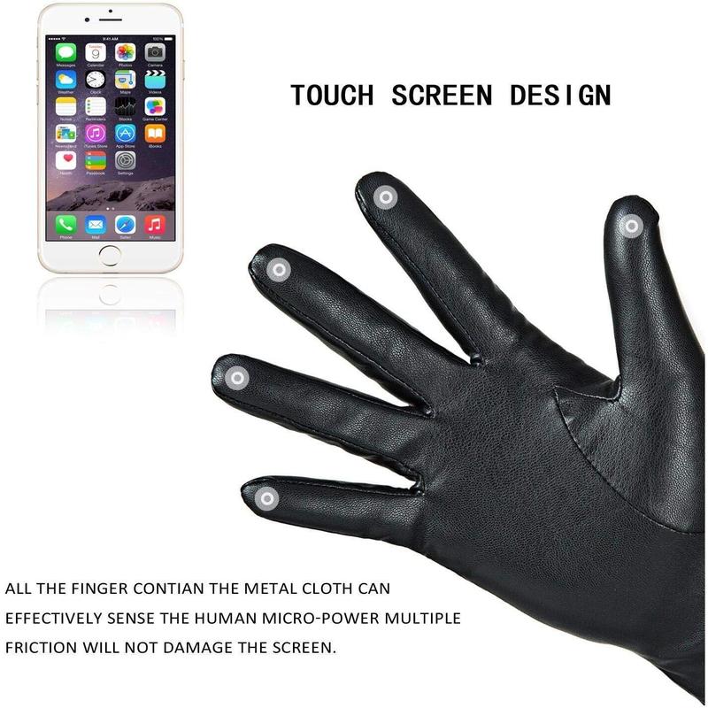 Winter Leather Gloves for Women, Warm Gloves, Touchscreen Texting Thick Thermal Snow Driving Gloves